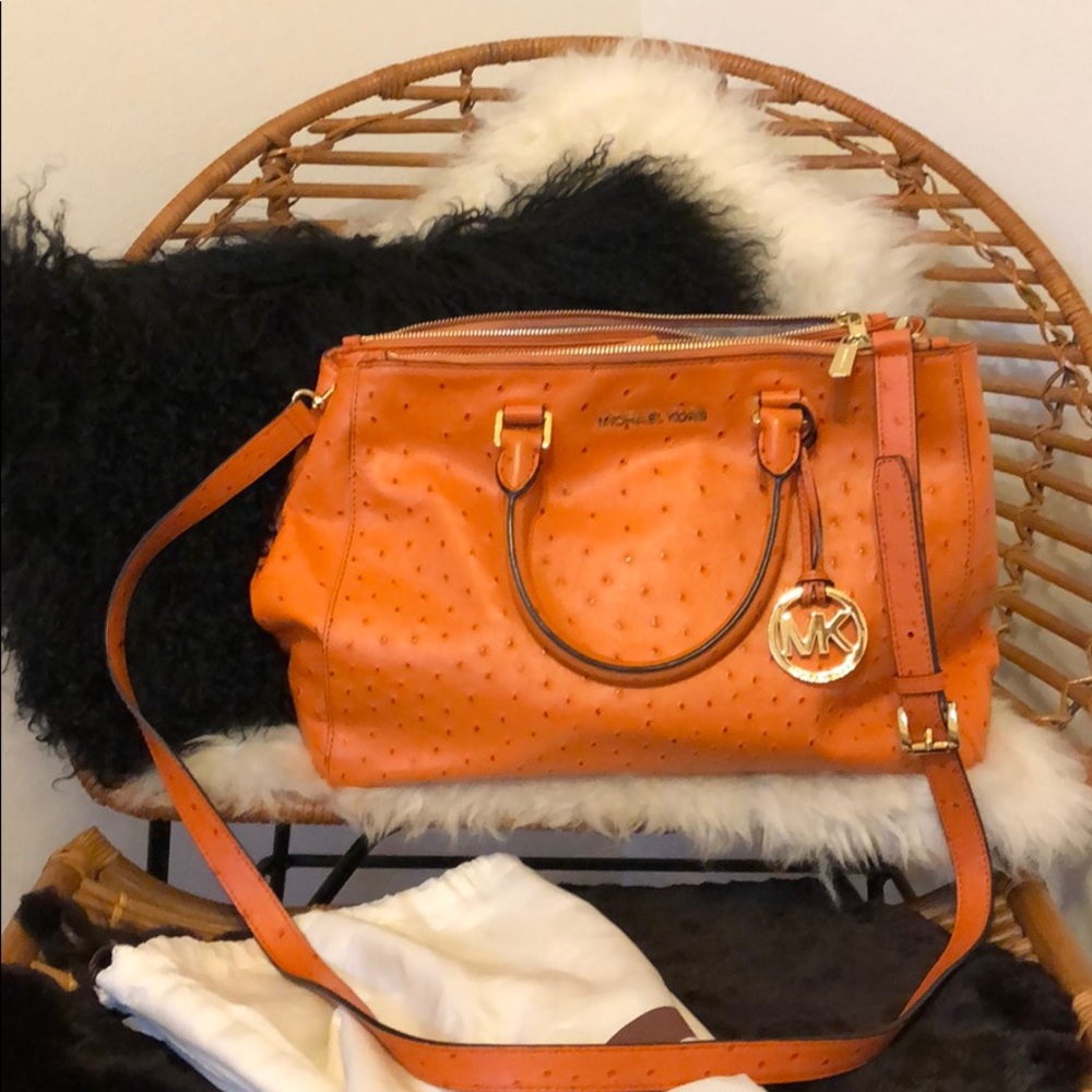 Michael Kors Orange Ostrich Embossed Dressy Tote